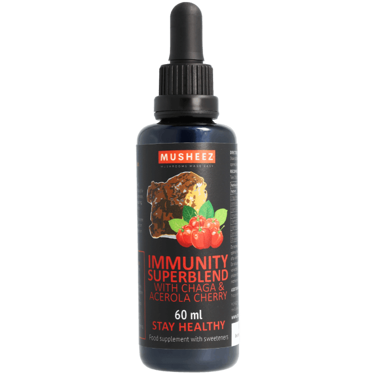 MUSHEEZ Immunity Superblend with Chaga and Acerola 60 ml bottle with dosing pipette