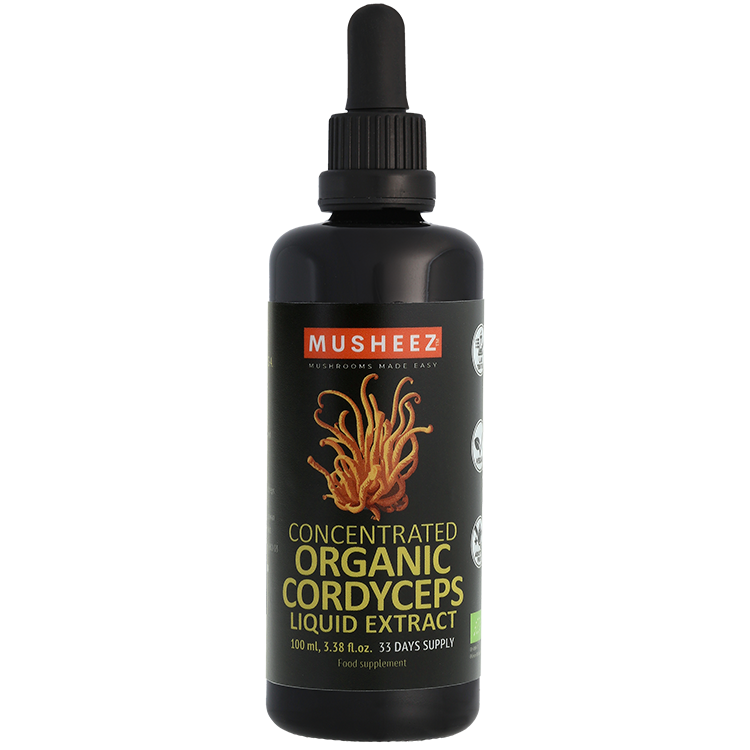 MUSHEEZ Organic Cordyceps Sinensis CS-4 Liquid Extract 100 ml Miron violet glass dropper bottle with white label